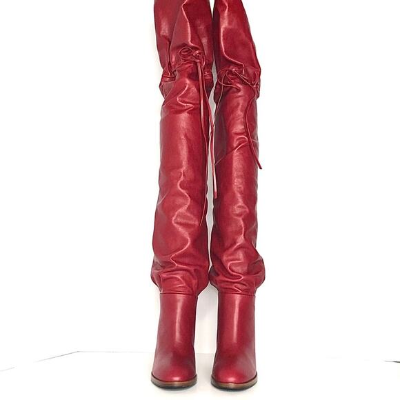 NIB Gucci Slouch Over the Knee Red Leather Boots 36.5 - Picture 6 of 10